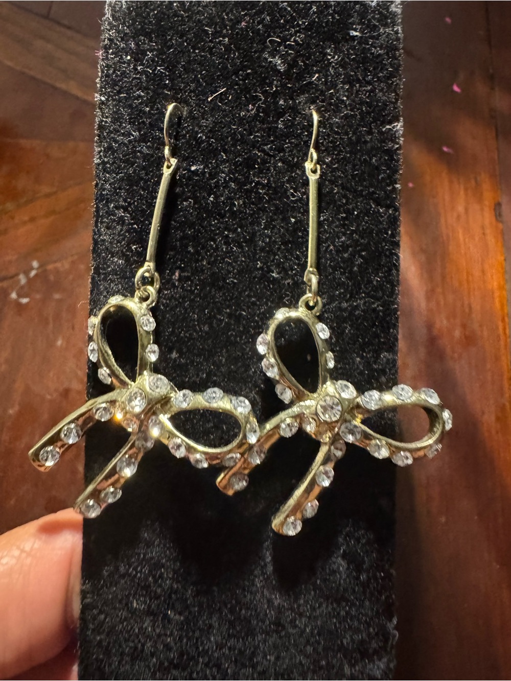 Gold Bow Crystal Dangle Earrings - Women Jewelry